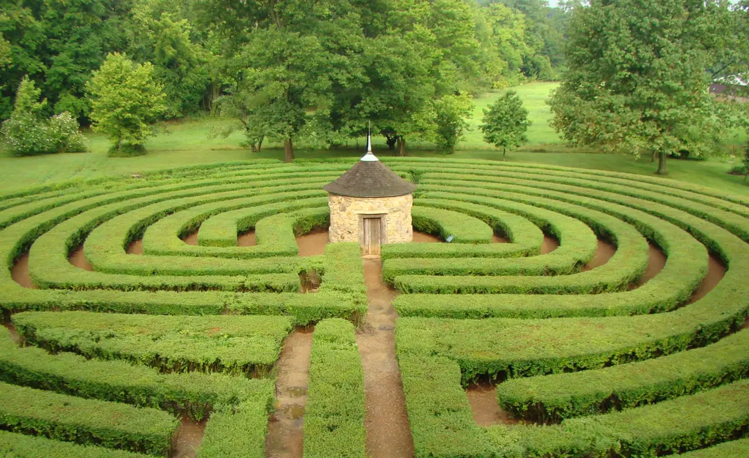 Aerial view of the labyrinth garden in New Harmony
