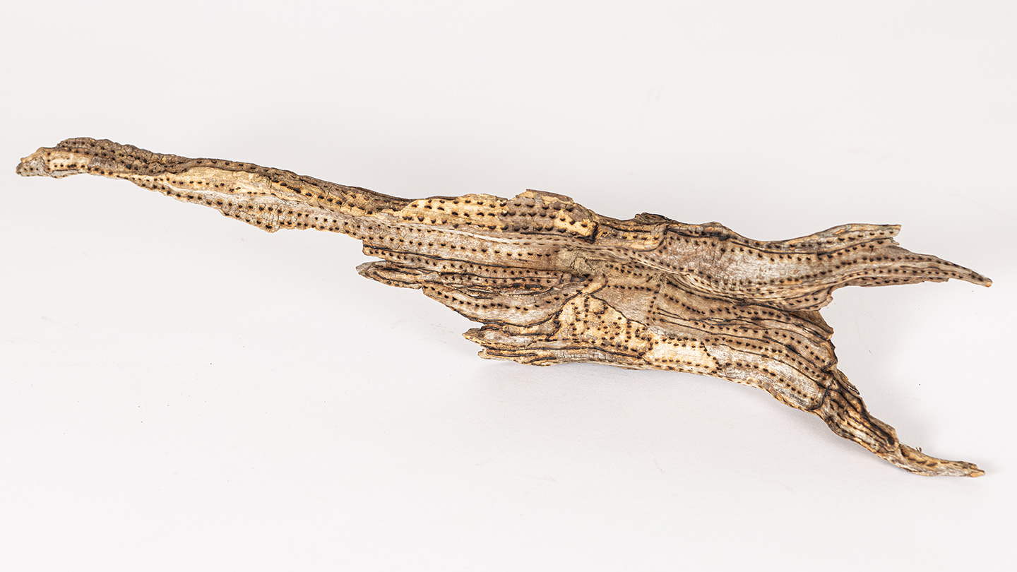 tattooed wood art piece