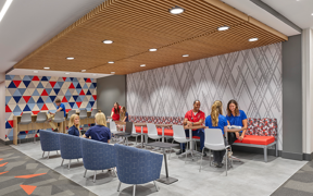 student lounge area on the lower level of HP Center
