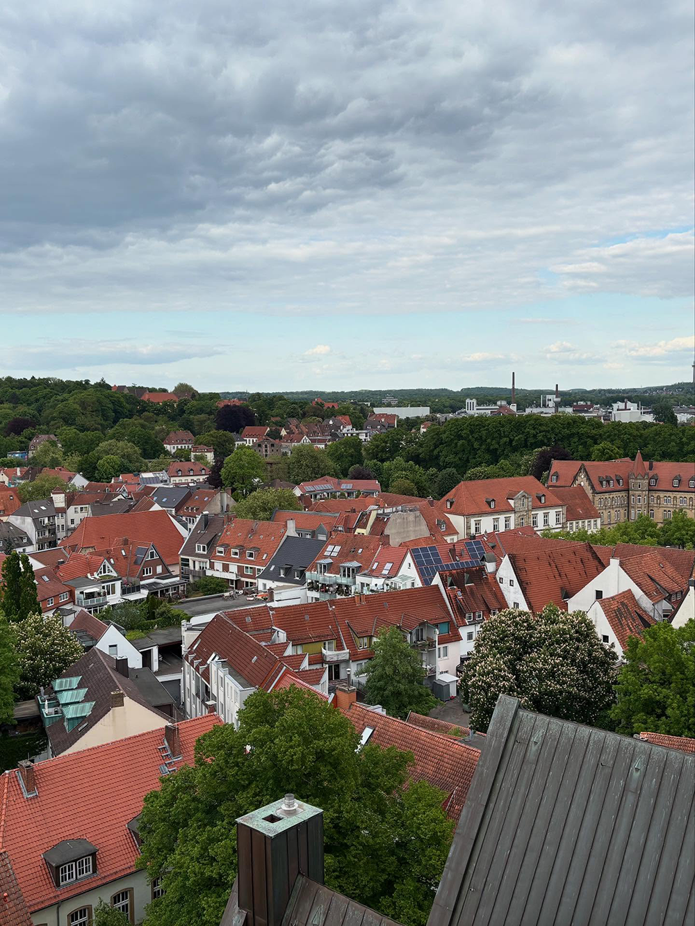 View from the 165-foot bell tower of Marienkirche overlooking Osnabrück.