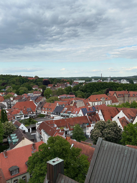 View from the 165-foot bell tower of Marienkirche overlooking Osnabrück.