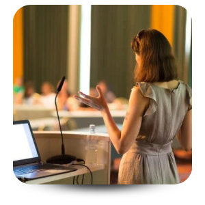 a graduate student giving a presentation