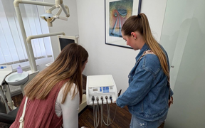 Students inside a dental office