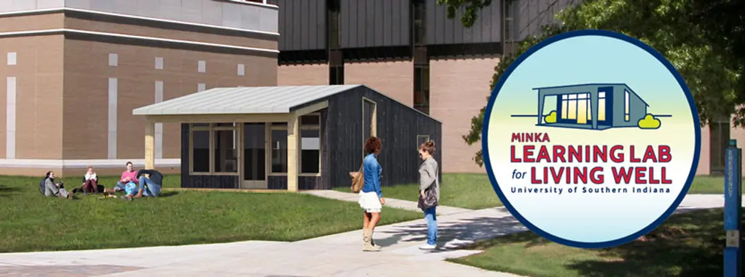 Photo of Minka house with the Minka logo