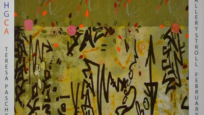 Event postcard for NHGCA gallery stroll, featuring artwork by Teresa Paschke