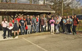 Members of USI's Trail Committee with volunteers at the 1st Trail Clean Up and Weed Wrangle. 