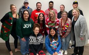Respiratory therapy students dressed in holiday attire