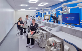 Students working in the dental assisting lab