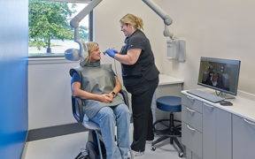 Students taking a radiograph at the dental clinic