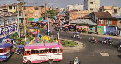 Photo of colorful buses in an unknown foreign country
