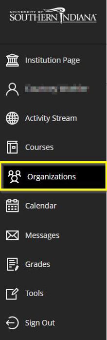 Organizations tab in Blackboard