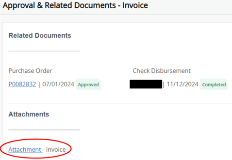 Screenshot of Approval and Related Documents options.
