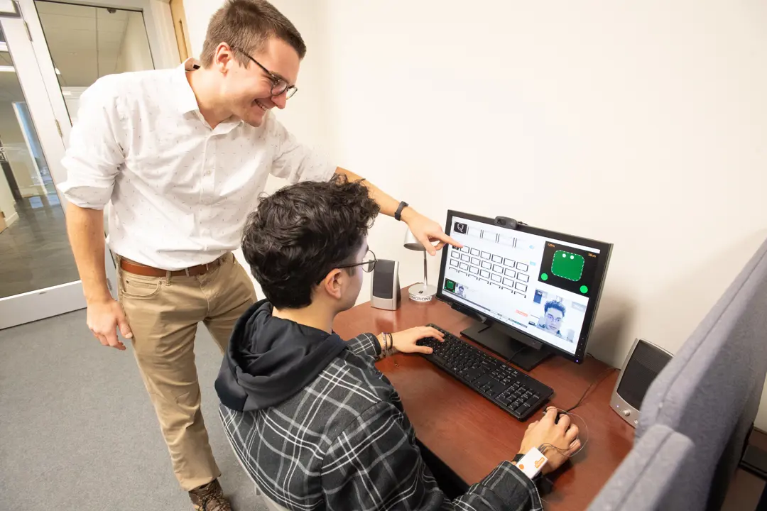 A student works with Dr. Jankuhn in the Biometrix Discovery Lab