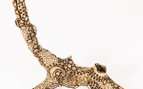 tattooed wood art piece