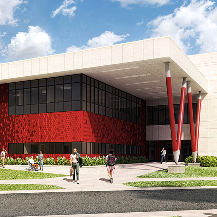 Graphic rendering of new entrance to Health Professions Center