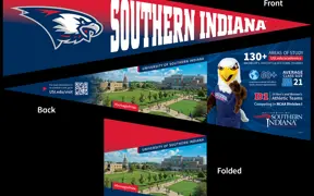 USI Admissions pennant handout showing front, back and folded