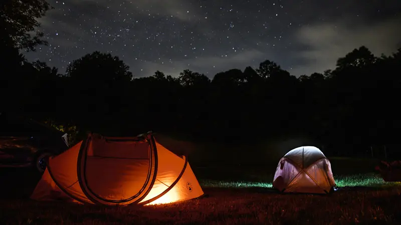 Camping tents at night