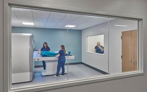 View from outside looking in to the MRI simulator