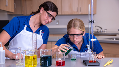 Students doing experiment in food science lab
