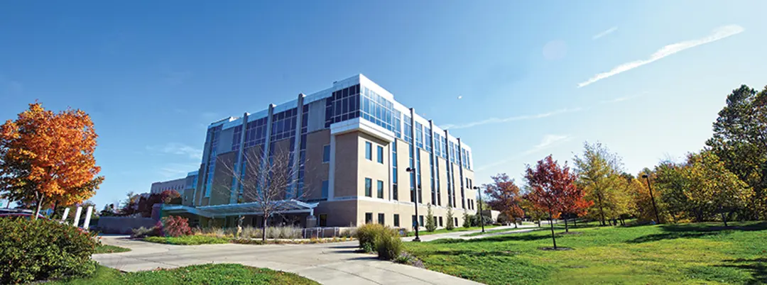 Exterior view of the Education Center on a clear, sunny fall day