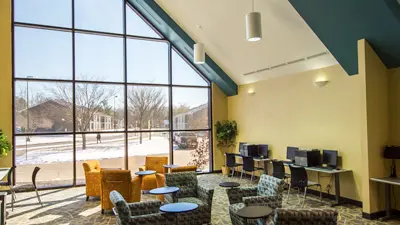 Interior view of the lounge in the Residence Life Center