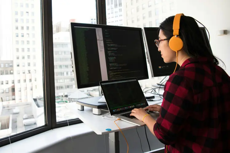 woman working on code