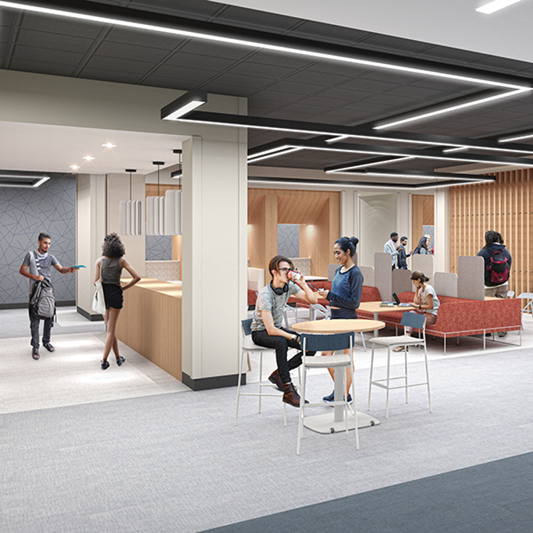 Rendering of the student study areas on first floor of building