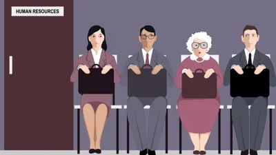 graphic showing people waiting outside human resources office