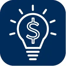 Graphic icon of a lightbulb with a dollar sign inside of it