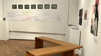 Gallery view of the Describing Language Lab exhibition at New Harmony Gallery of Contemporary Art