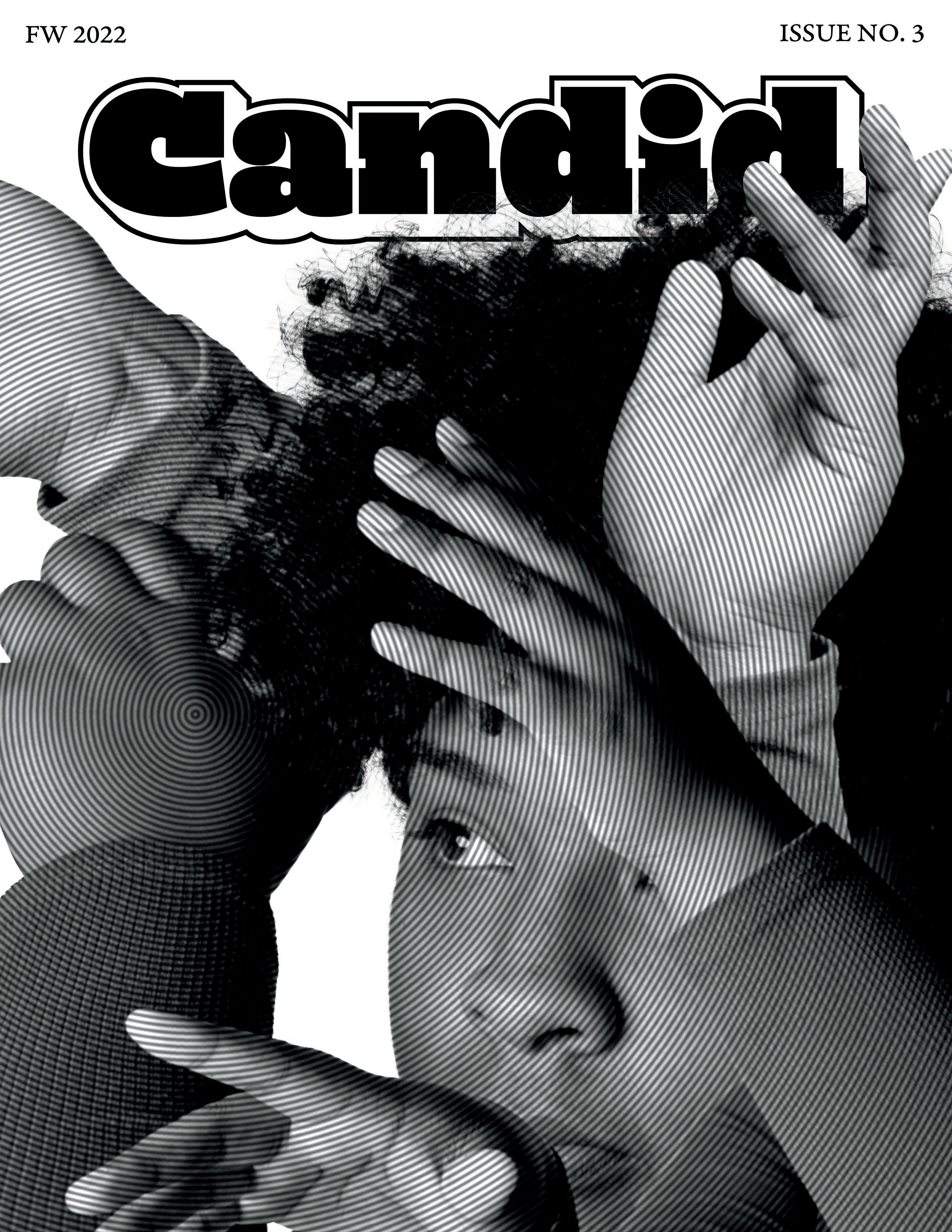 Candid Cover, photo of person and multiple hands framing the image.