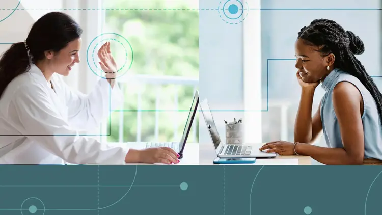 A doctor and patient take part in a telehealth visit.