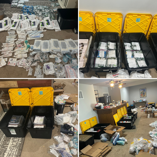 Collage of photos showing all the supplies that were packed for the Helping Babies Breathe program