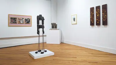 View inside the New Harmony Gallery displaying works of art for the Sanders Spotlight exhibition