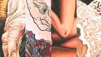Several painted images of arms, hands, and fingers, all in different styles