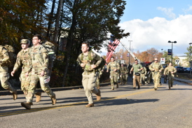 Participants begin the Norwegian Foot March on campus near the USI Tennis Courts.