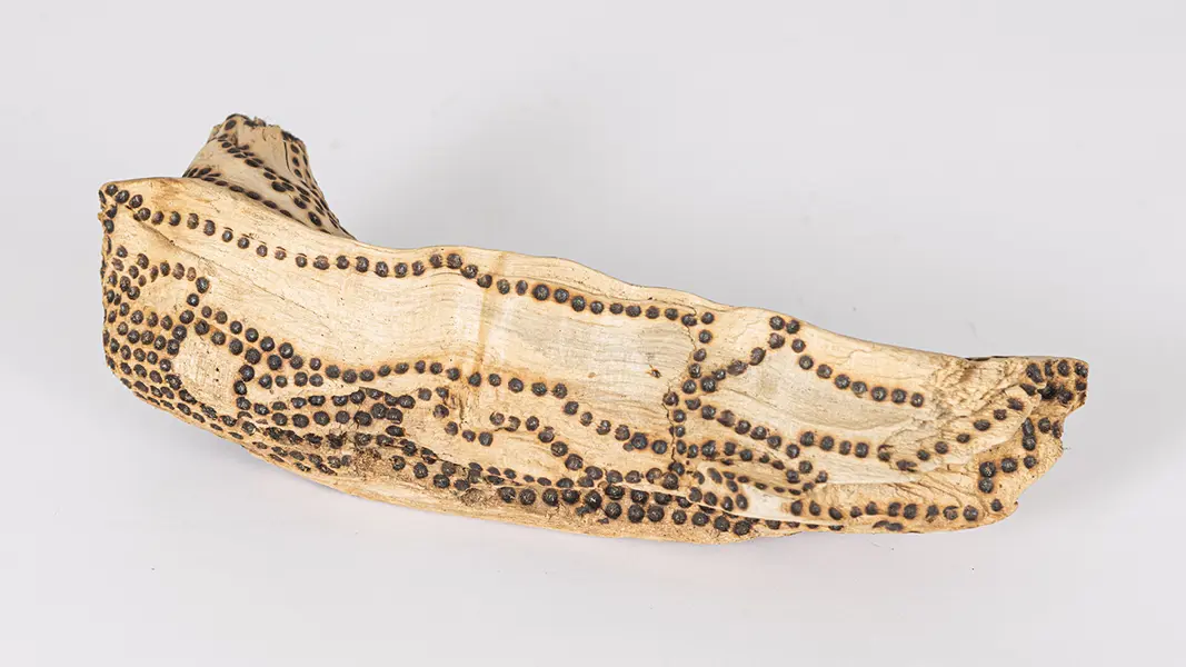 tattooed wood art piece