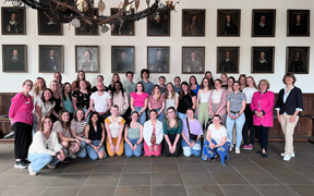 Students pose for photo with mayor in Germany
