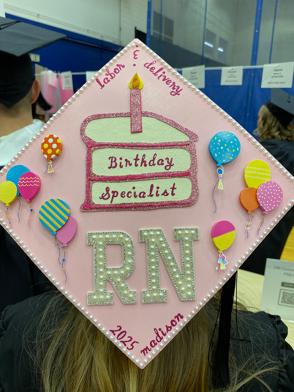 Decorated graduation hat for RN nursing student