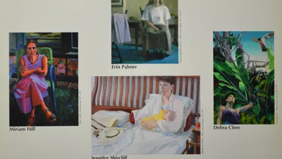Collage of postcards of women, Miriam Hill, Debra Clem, Erin Palmer, and Jennifer Shircliff