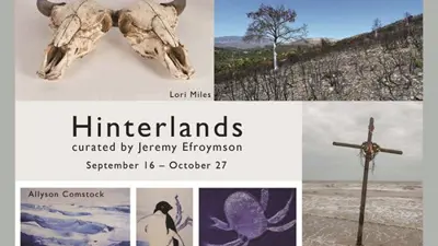 Exhibition postcard for "Hinterlands" curated by Jeremy Efroymson