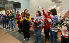 Ugly sweater contest participants