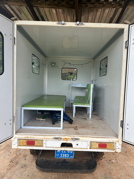 Photo of inside of Kpembe Clinic ambulance