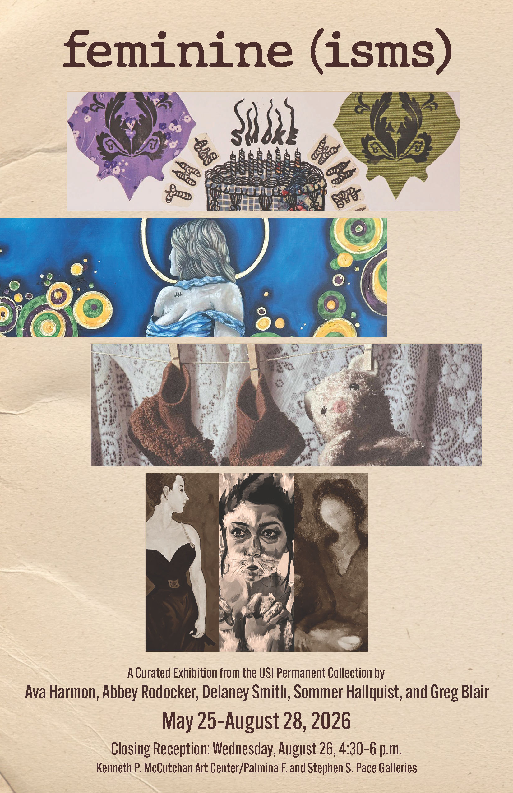 Exhibition poster featuring four artworks