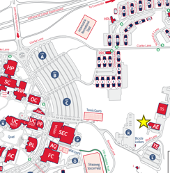 Map of Campus with a star by the Applied Engineering Center