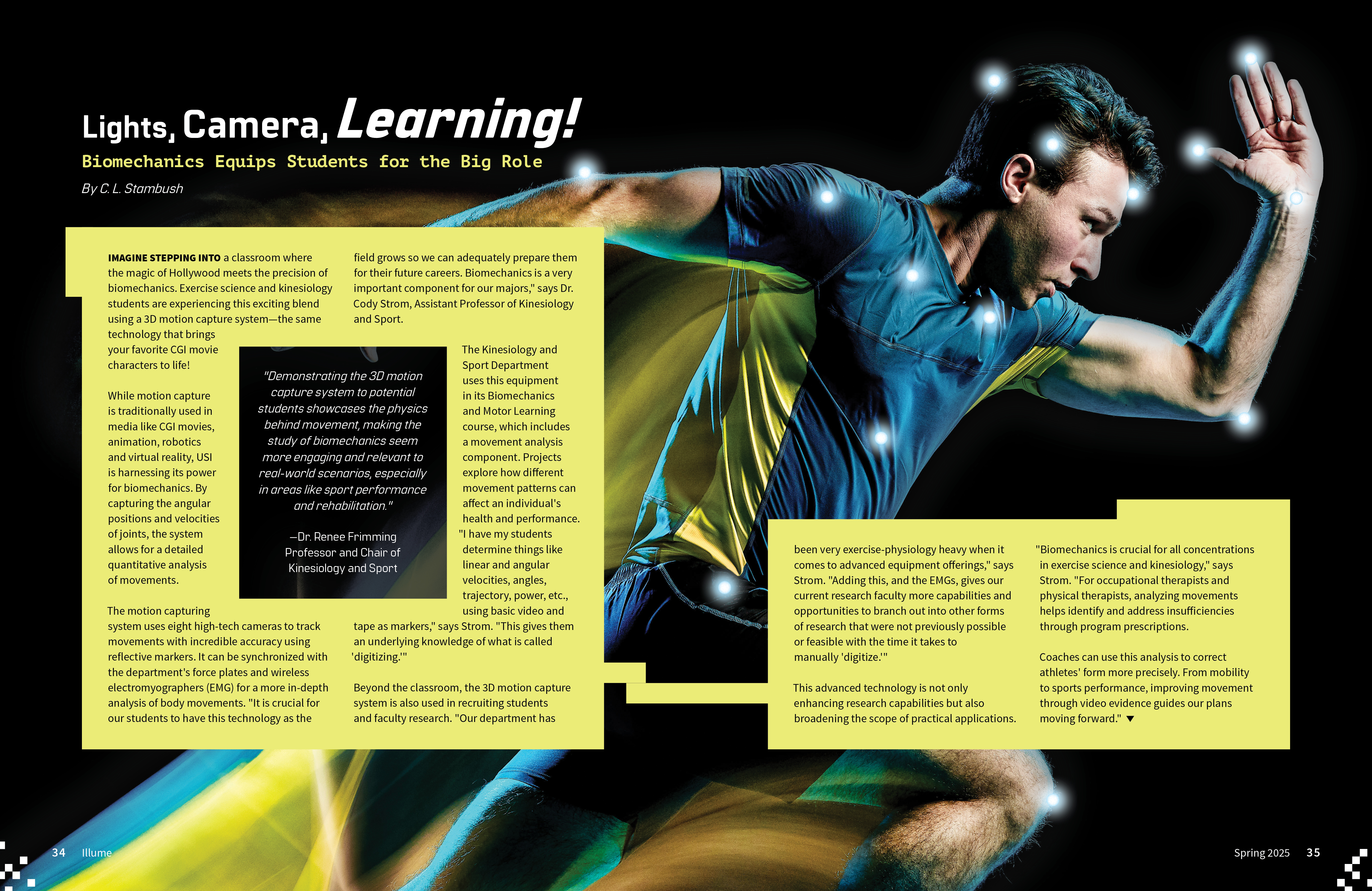 Magazine spread featuring runner with biomechanical markings