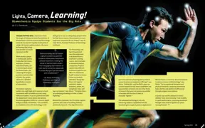 Magazine spread featuring runner with biomechanical markings