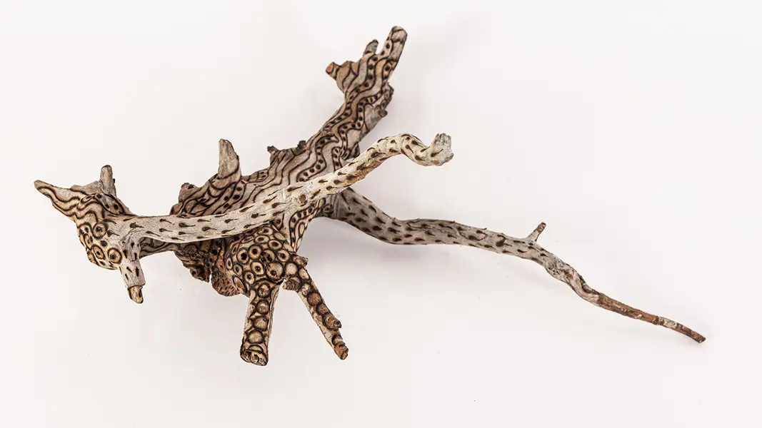 tattooed wood art piece