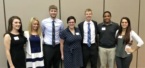 Honors Day: Two former political science students with Dr. Raymond, Dr. Engbers, and Dr. Armeanu