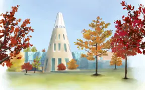 digital illustration showcasing USI's cone and fall trees